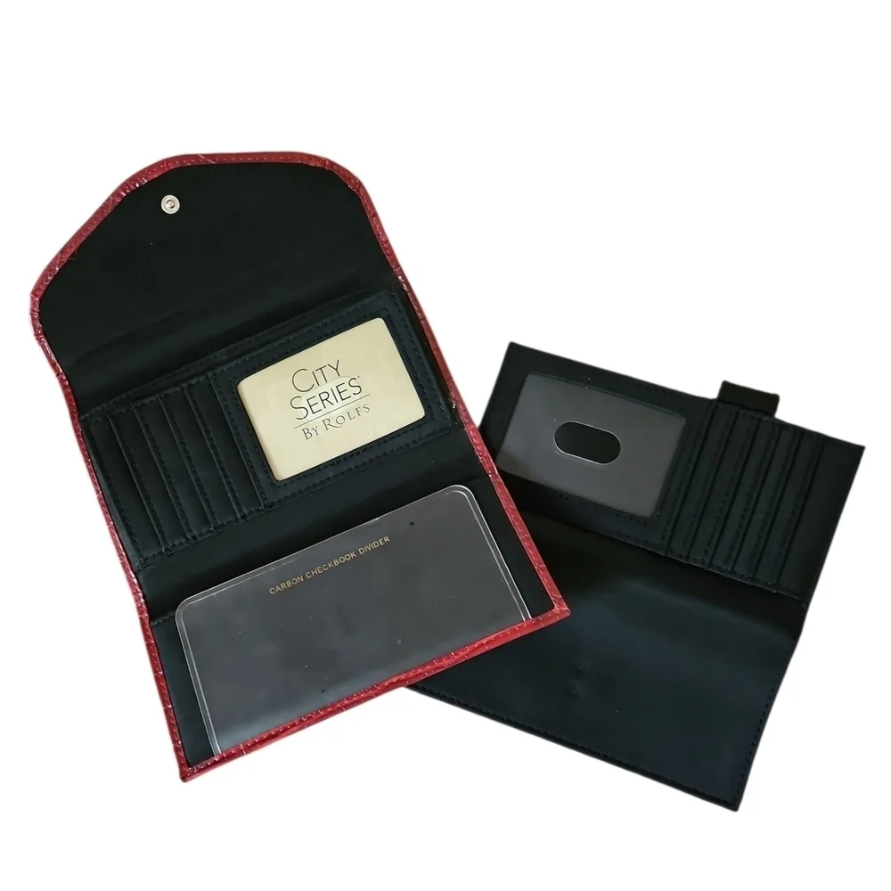 Maroon Red Crocodile-Embossed Clutch Or Long Wallet, Tri-fold